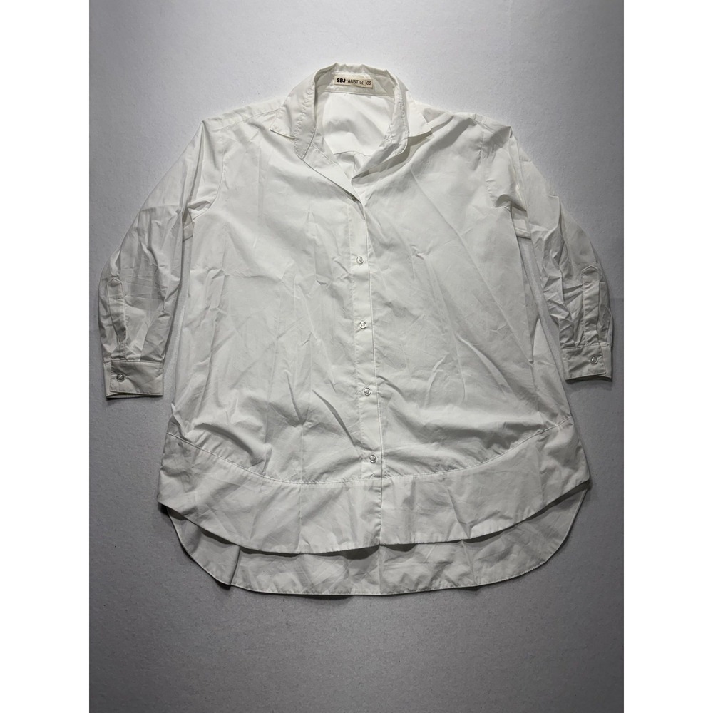 SBJ Austin Shirt Womens One Size White Long Tunic Button Front Cotton Top